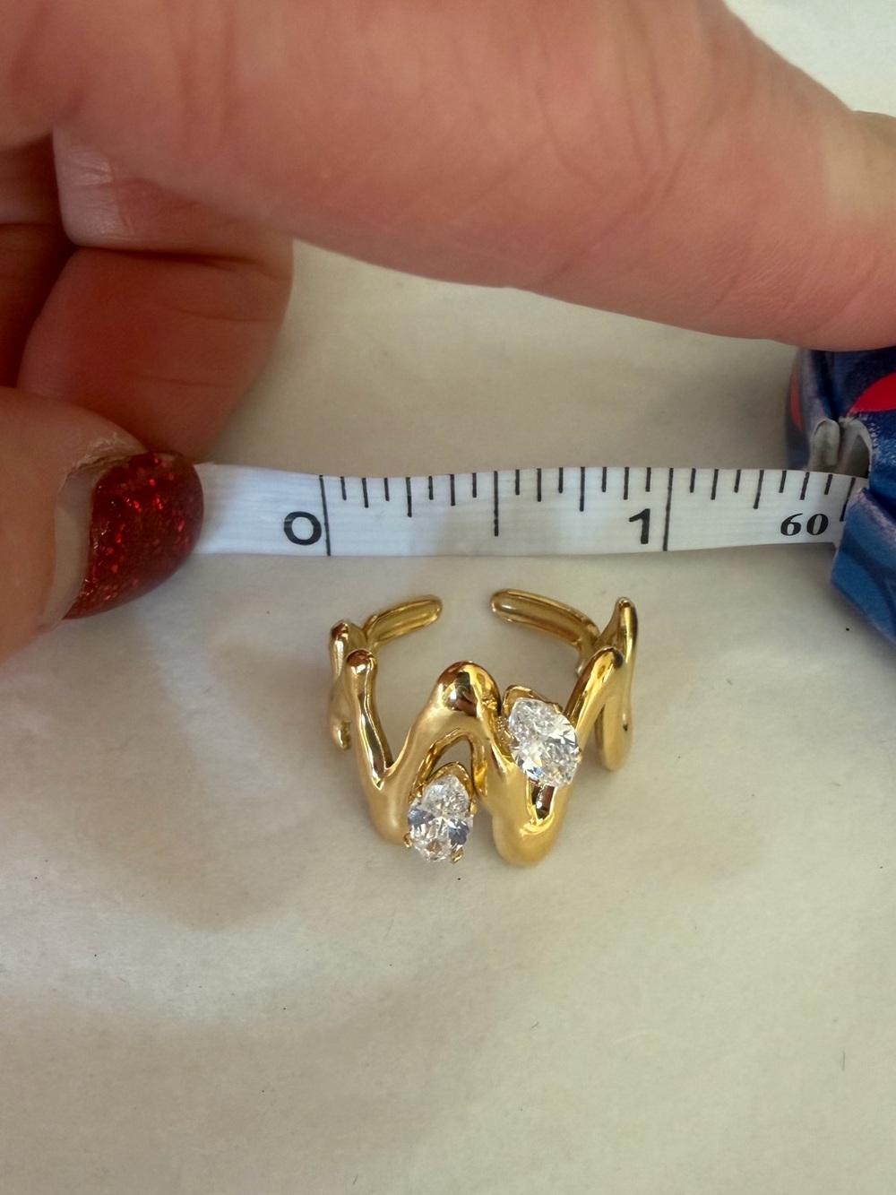 Chansutt Pearls Gold Colored Wavy Adjustable Ring New in Package